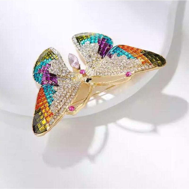 Fashion Luxury Colorful Rhinestone Butterfly Brooches for Women Insect Brooch Metal Pins Casual Party Office Suit Coat Jewelry