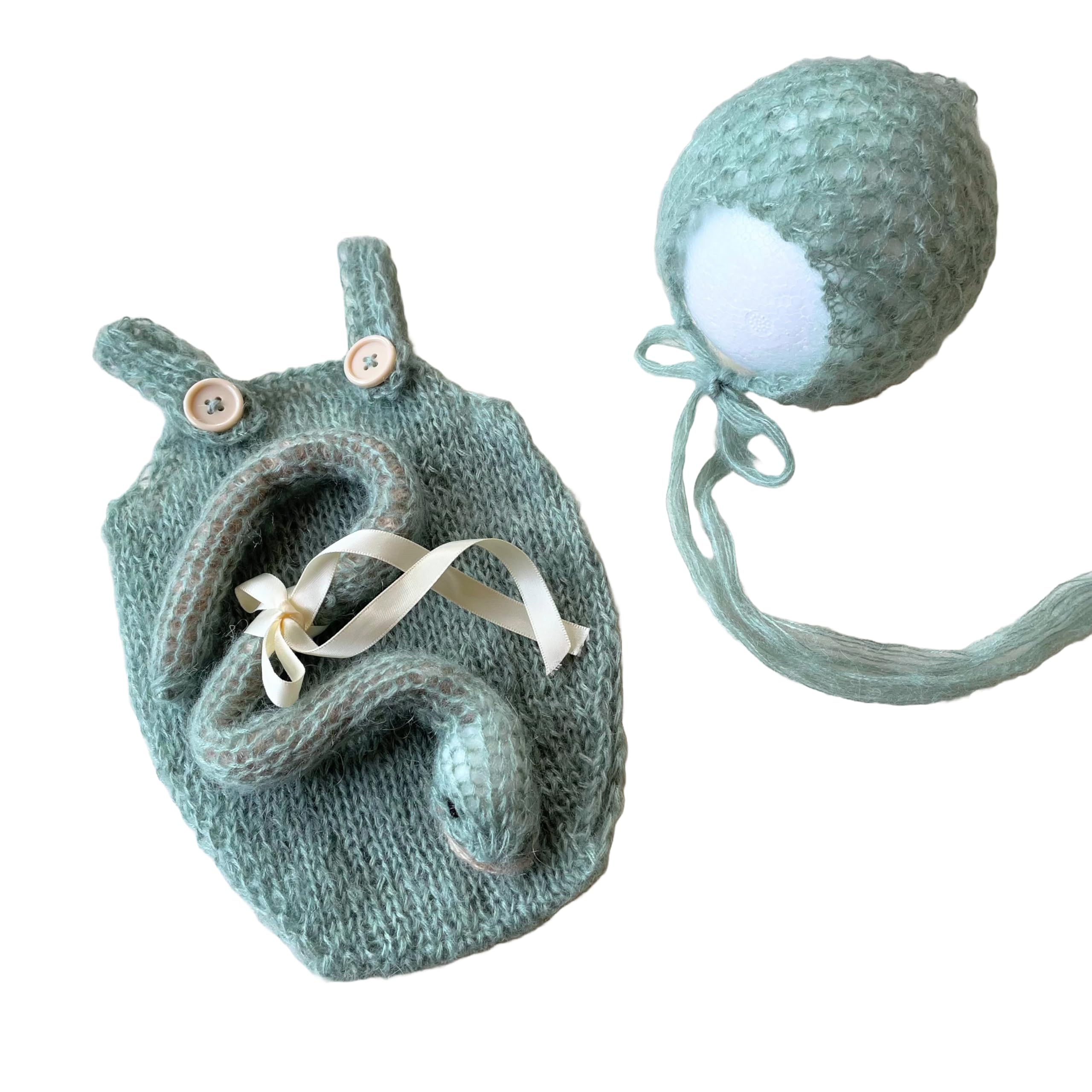 

Year of the Snake Newborn Photo Set with Openwork Snake Hat and Light Mohair Material 3 months [NANA s shop] Romper, 0-3 months, Matcha, White, Green,