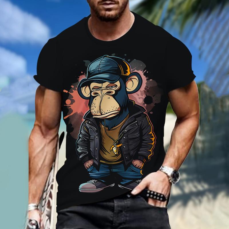 Tricouri pentru bărbați Maimuță Desen Animat Imprimeu 3D Tricou Casual Mânecă Scurtă Gât Rotund Tricouri Oversized Haine Bărbați Topuri Streetwear de Exterior