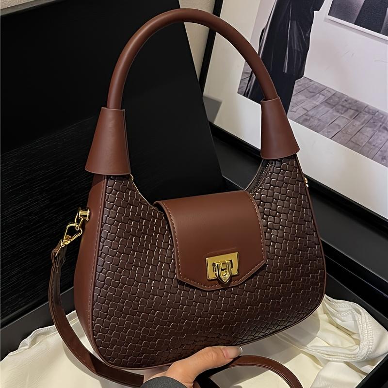 Women's Handbag, Vintage Woven Crescent Underarm Bag, Women's New Textured Portable Small Bag, Versatile Shoulder and Crossbody Work Bag