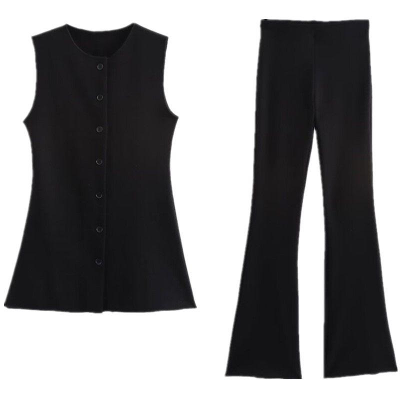 Fashion Style 2024 New Fall Women's Clothing Stylish Decorated Row Button Stretch Vest Mid Waist Pants 5584657