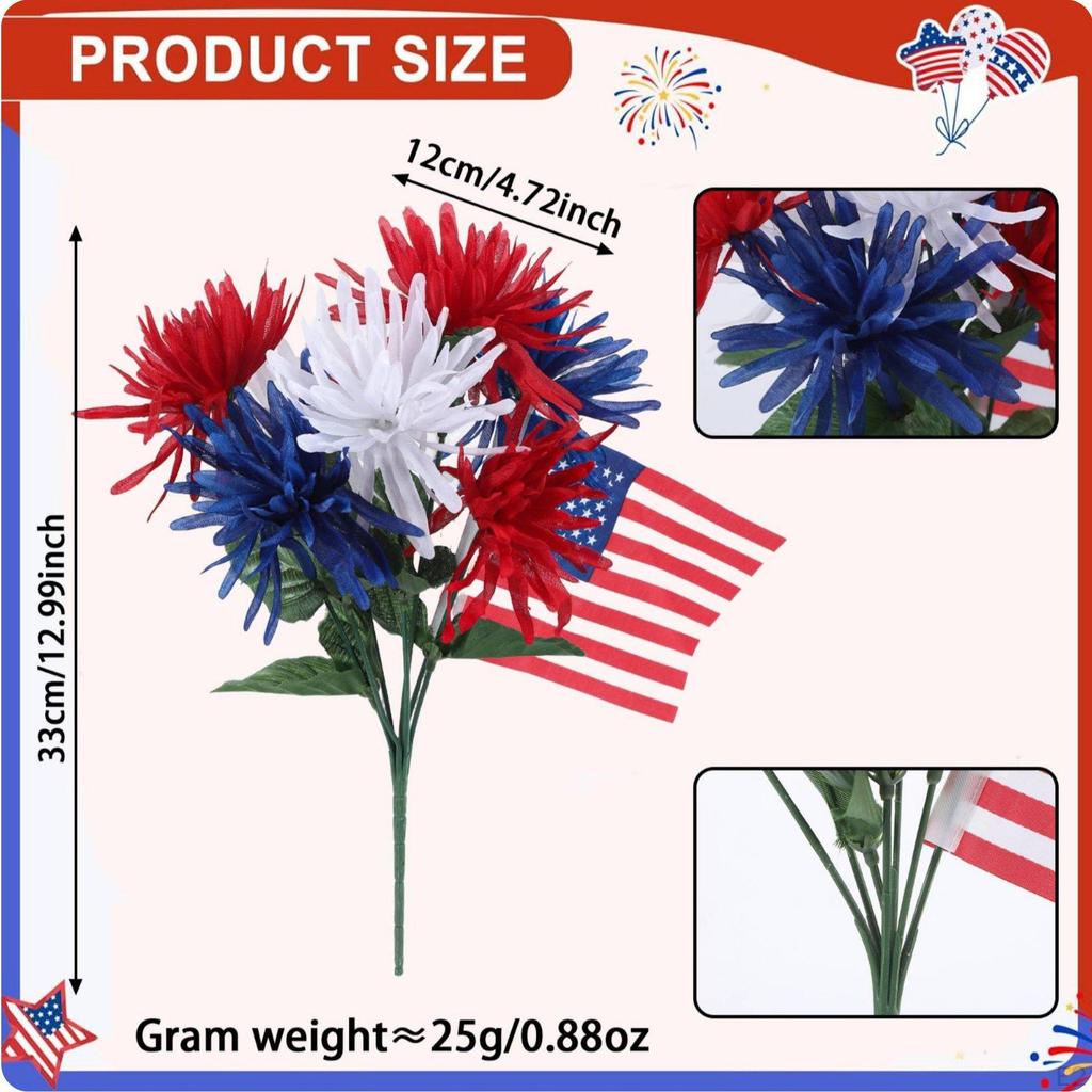 Independence Day Centerpiece Long Tricolor Chrysanthemum Floral Arrangement Reusable Patriotic