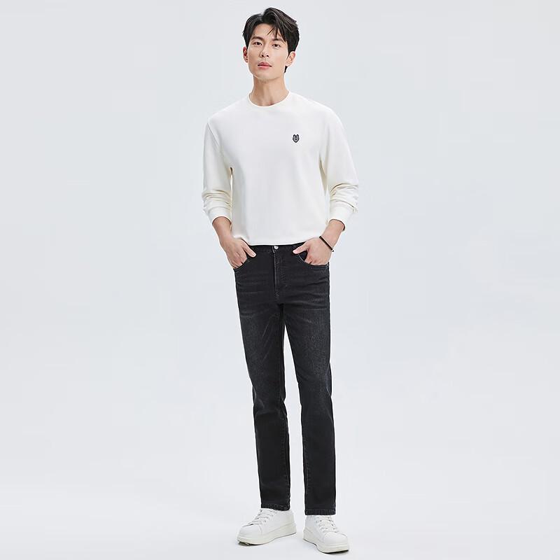 SEPTWOLVES Men's Winter Warm Fleece-Lined Straight-Leg Jeans