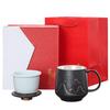 Handmade gilt silver creative ceramic mug gift box set 999Silver-plated office cup with lid, tea-water separation brewing cup