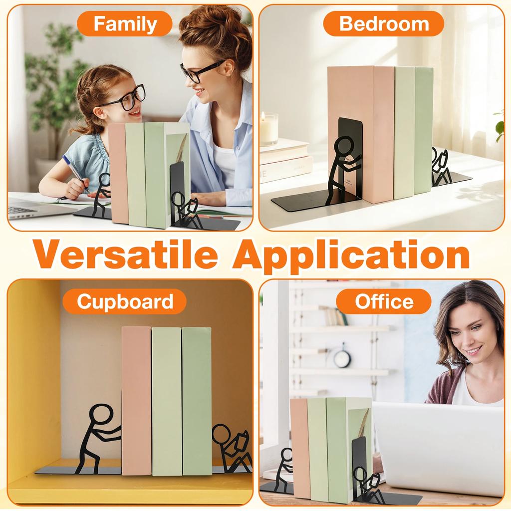 2Pcs Desktop Bookend Metal Decorative Bookshelf Non-slip Document Organizer Books Storage Rack Stable Desk Book Stopper Holder