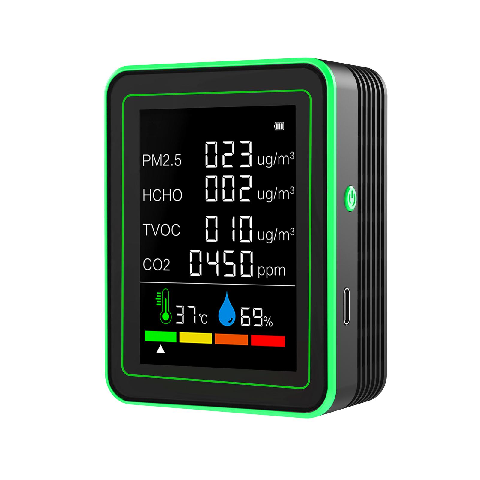 

6 в 1 Портативный монитор качества воздуха Температура Влажность PM2.5 HCHO TVOC CO2 Детектор Точный чёрный