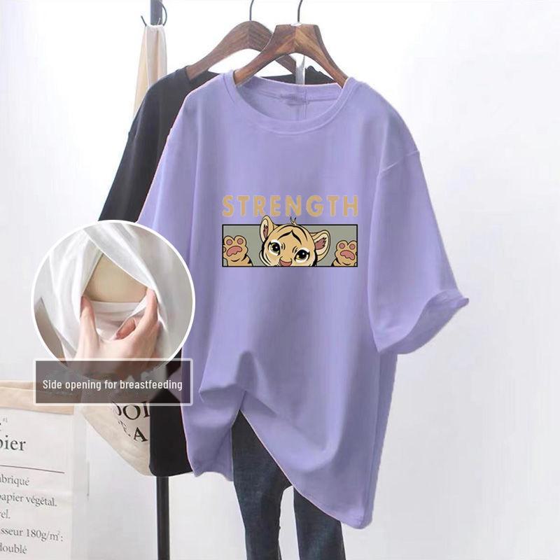 Summer Short-Sleeved T-Shirt for Breastfeeding: Loose, Versatile Korean Style for Trendy Moms