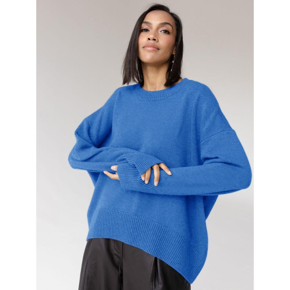 Women Round Neck Loose Knit Sweater, Autumn Winter Casual Soft Pullover Jumper for Ladies