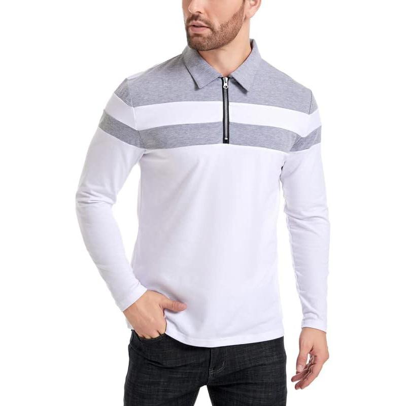 Men's Casual 1/4 Zipper Long Sleeve Polo Shirts Men Fashion Patchwork Stretch Cotton Shirt Slim Autumn Spring Work Outdoor Collared T Shirt EURO Size