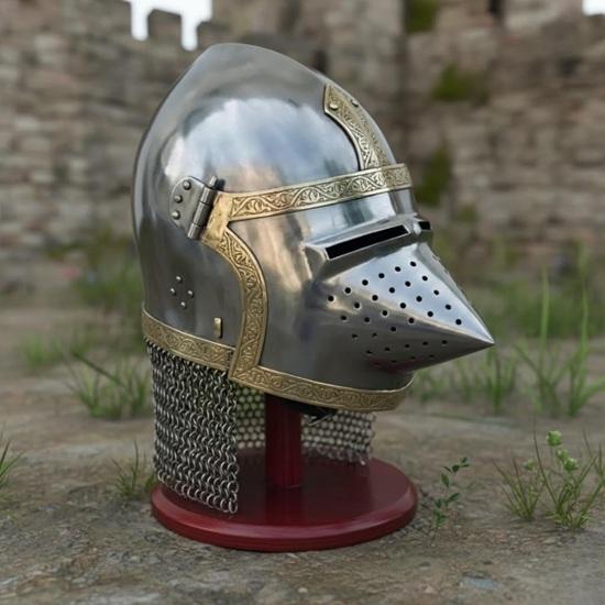 Medieval Pig Face Bascinet Helmet 18 Gauge Steel Knight Armor for LARP, Cosplay, Reenactment, Halloween