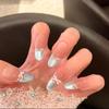 Handmade Medium-Long Ice Crystal Butterfly Cat Eye Nails for Brides or Pregnant Women