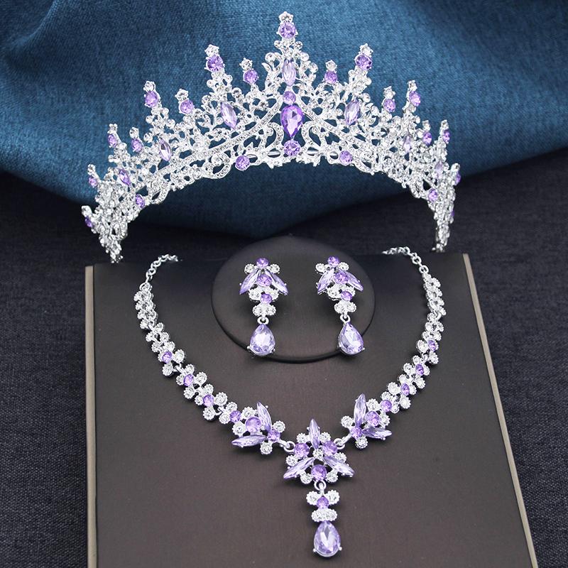 3Pcs Bridal Crown Jewelry Sets Luxury Tiaras and Earrings Necklace Set for Women Bride Wedding Dress Crown Sets Prom Gifts