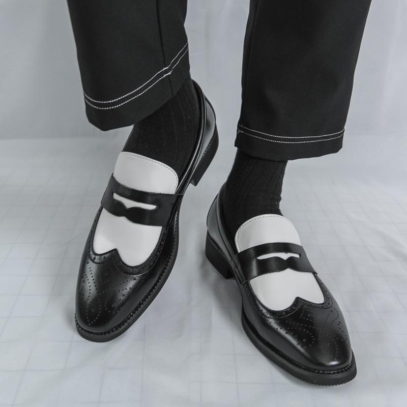 Large size men's shoes business casual leather shoes men's versatile black and white color matching small leather shoes foot loafers men