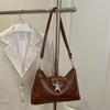 Y2K Vintage Shoulder Bag Soft PU Solid Color Messenger Bag Metal Star Lightweight Crossbody Bag for Commute Work