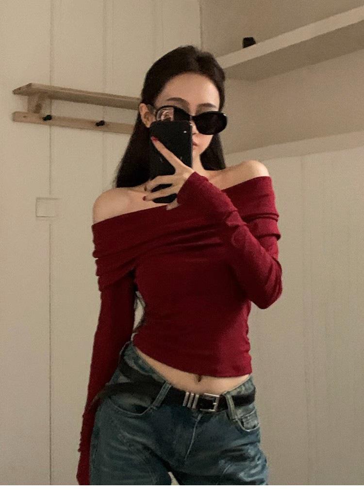 Women's One-Shoulder Slim Fit Long Sleeve T-Shirt - Sexy Cold-Weather Base Layer Top
