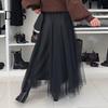 Polyester Mesh Skirt Women's Tulle Skirts High Waist Midi Black Flowy Flattering Design Party Dress Long Tutu for Wedding Cocktail Prom Trendy Women