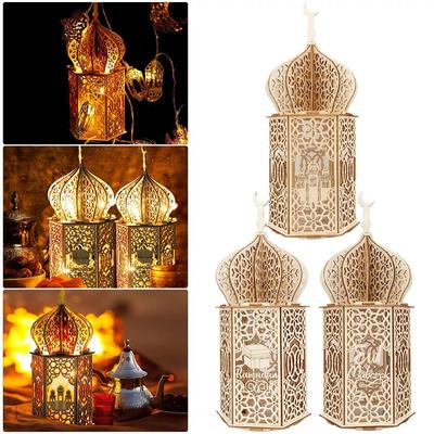 Ramadan Eid Mubarak LED-Licht Holz Laterne Lampe Muslimisches Ornament Partydeko