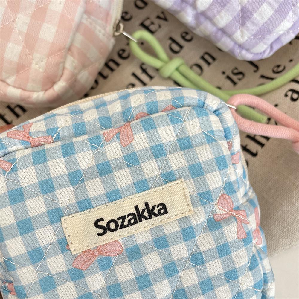 3922 Gesteppte Baumwolle Kariert Mehrzweck Mini-Tasche