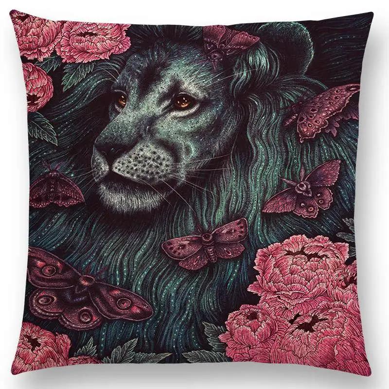 

Темная магия Вещая птица Наволочка для диванной подушки Трехглазый ворон Стимпанк Колибри Ночная принцесса Лев Сова Чехол для подушки 12x12Inch