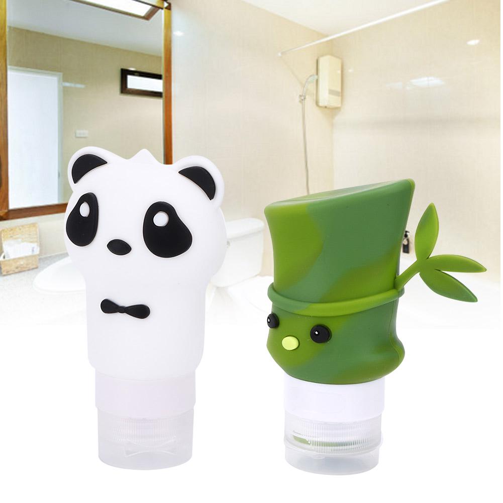 2 Stück Cartoon Panda Bambusform Silikon Reise Squeeze Flasche Shampoo Lotion Kosmetikbehälter