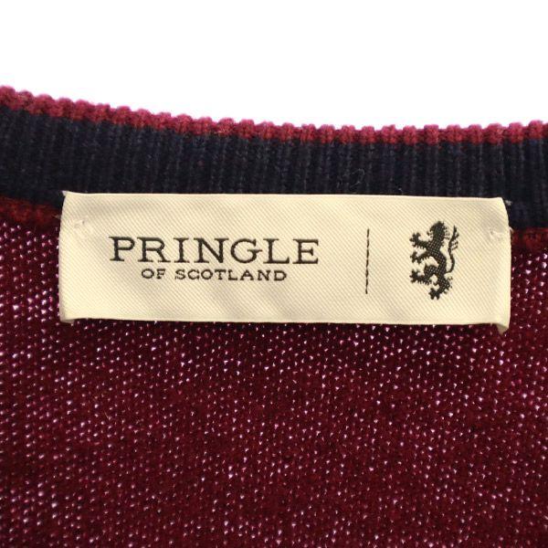 Pringle of Scotland Wool Long Sleeve V Neck Sweater S Red Knit Men's Used