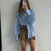 Solid See Through Women Shirt Commut Wear Lapel Long Sleeve Single Button Lace Up Female Blouse 2025 Spring Summer Elegant Office Lady Top