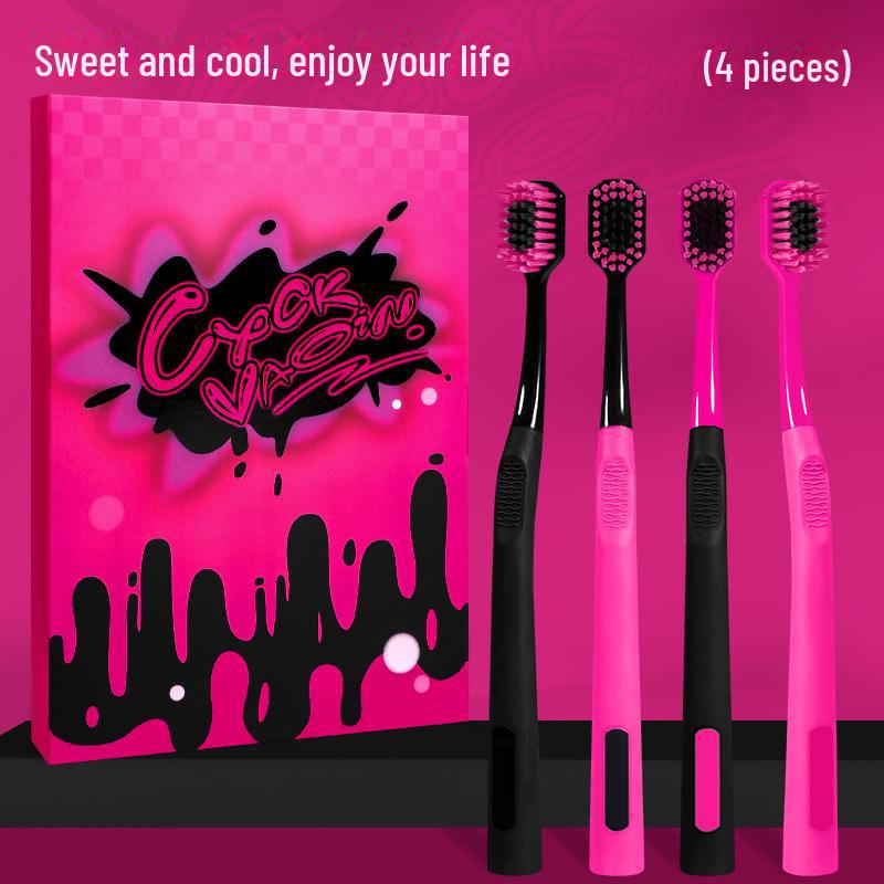 Dopamine Black Soft-Bristle Small-Head Toothbrush, Non-Slip Design, Ideal for Students & Couples [Gift Box]