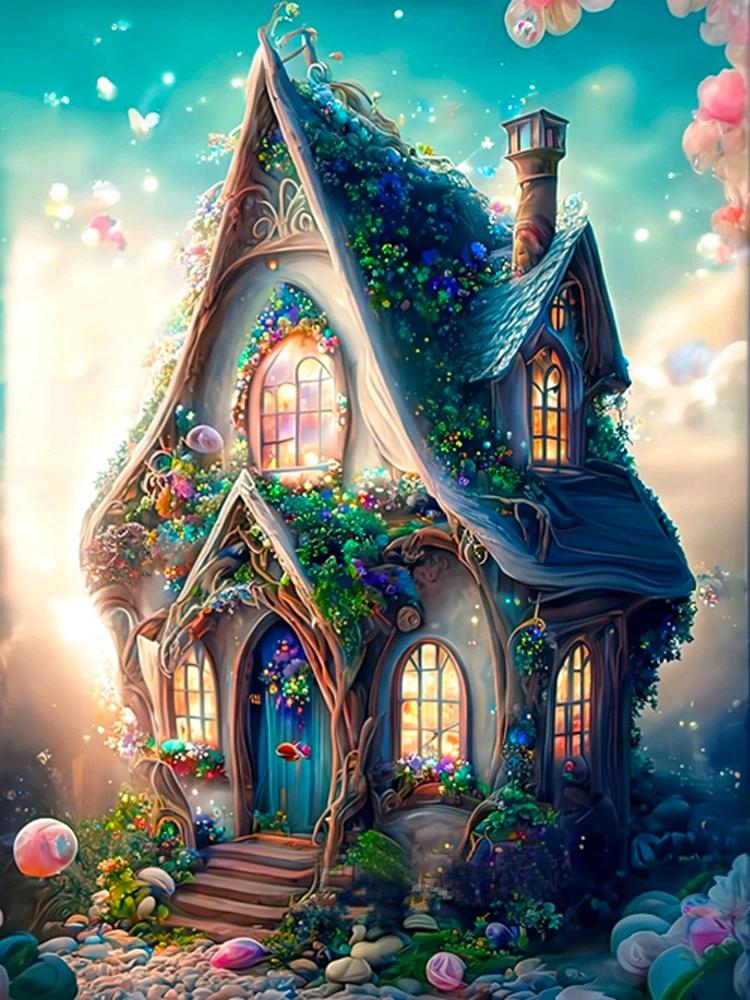 Flower Cottage Personality DIY Full Drill Diamond Decorative Painting