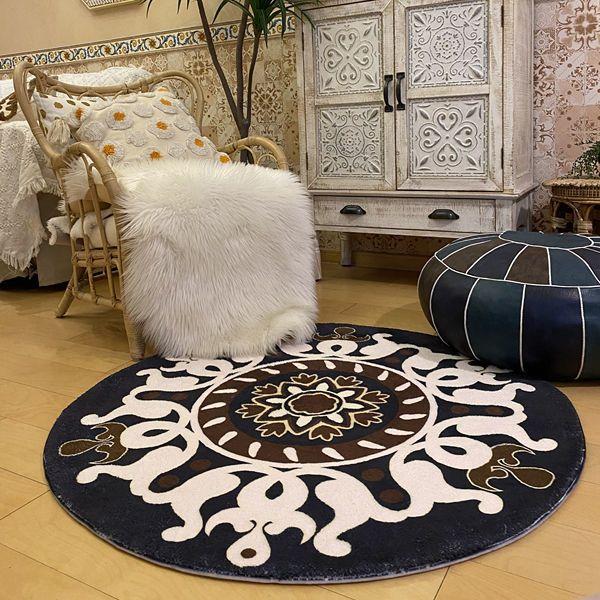 Retro Round Carpet Thickened Bedroom Bedside Carpet Computer Chair Dirt Resistant Cartoon Washable