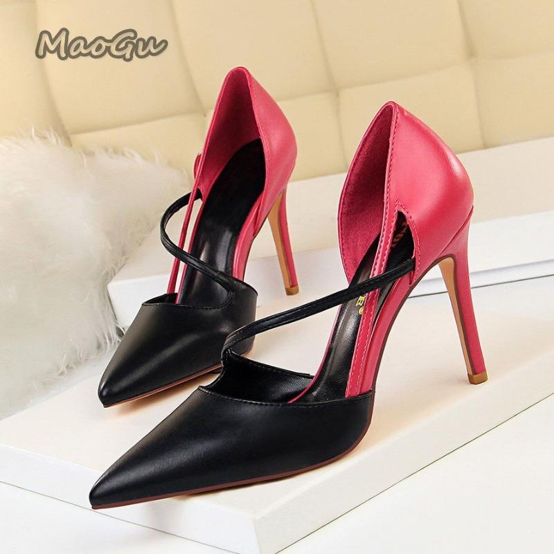 Summer Women 9.5cm High Heels Nightclub Stripper Heels Sexy Patchwork Sandals Party Ankle Strap Heeled Shoes Chaussures Femme