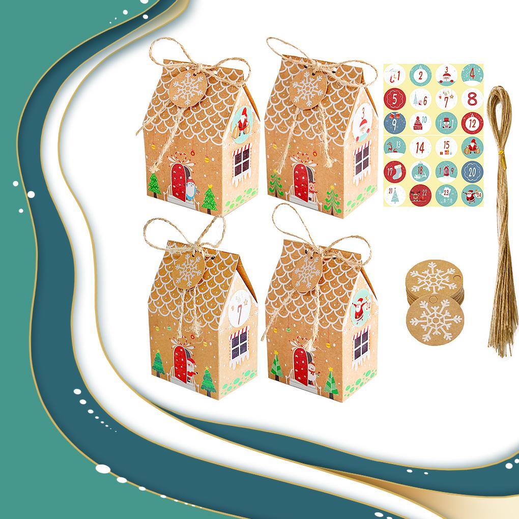 Pack of 24 Christmas Candy Boxes Set Kraft Paper Holiday Snacks Gift Bags New Year Atmosphere Packaging Cookies Ornament