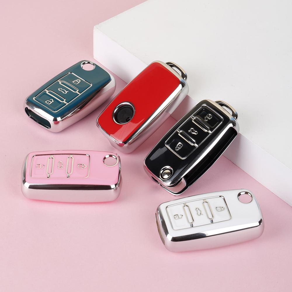 Car Key Cover Case Holder Keychain For Vw Volkswagen Polo Golf Passat Beetle Caddy T5 Up Eos Tiguan Jetta For Skoda Octavia A5