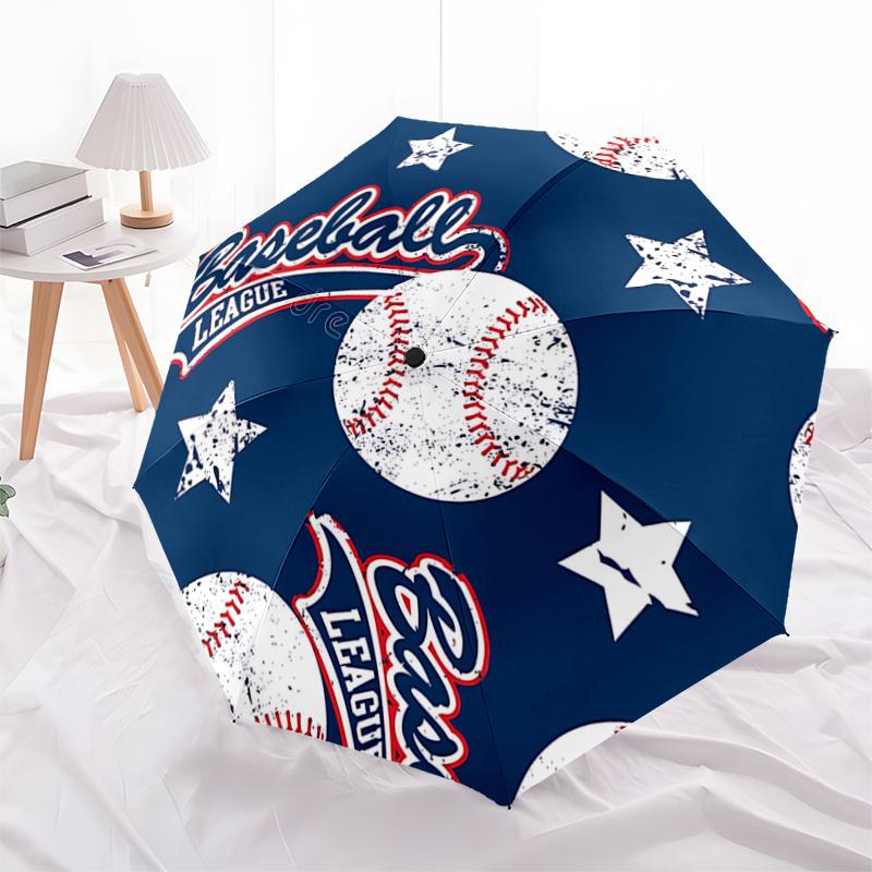Baseball League Auto Open Close Umbrella - Portable Tri-Fold Design with 8-Bone Iron Frame, Perfect for Fans, Travelers, Daily Use, and Fest