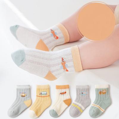 5Pairs/lot Kids Socks For Girls Boys Summer Thin Cotton Children's Hollowed-out Baby Socks For Infant Cartoon Sock 0-8Years Old