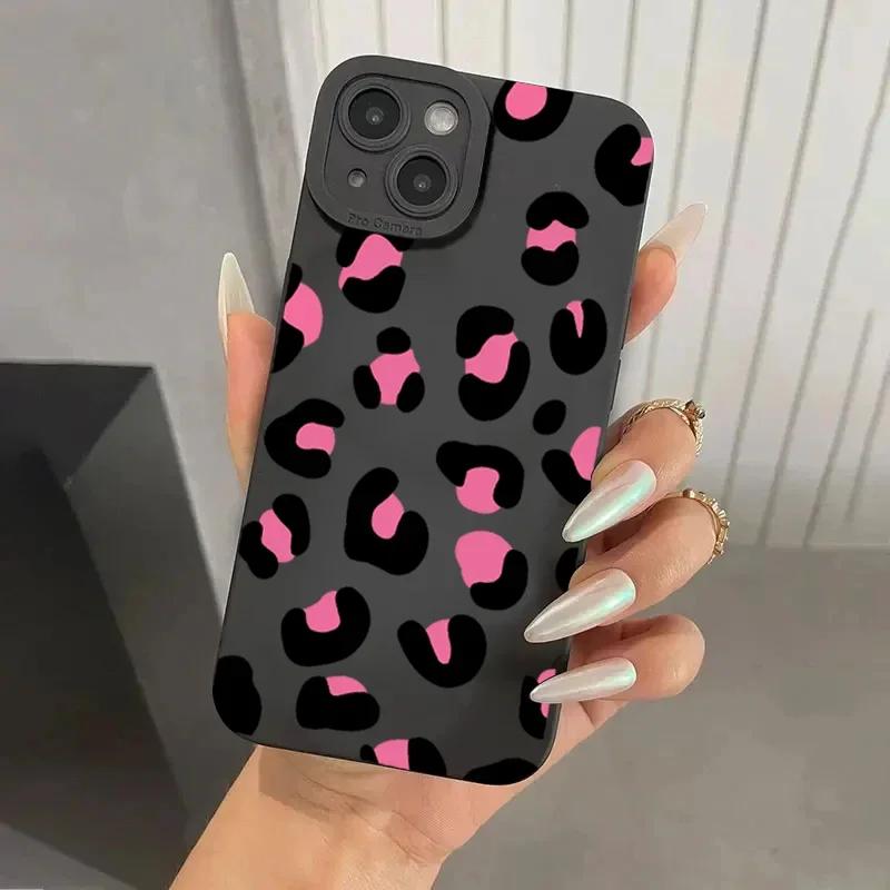 Leopard Design Stylish Pink Pattern Phone Case For iPhone 15 14 13 12 11 Pro Max Mini XS XR X 7 8 15 Plus SE 2022 Soft Cover