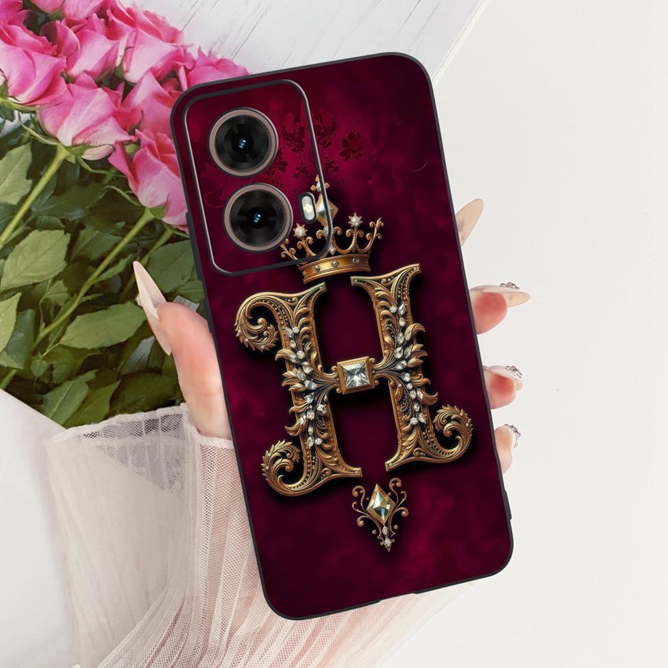 For Moto G85 Case XT2427-3 Silicone Luxury Crown A-Z Letters 2D Flat Pattern Soft Casing For Motorola Moto G85 Cover