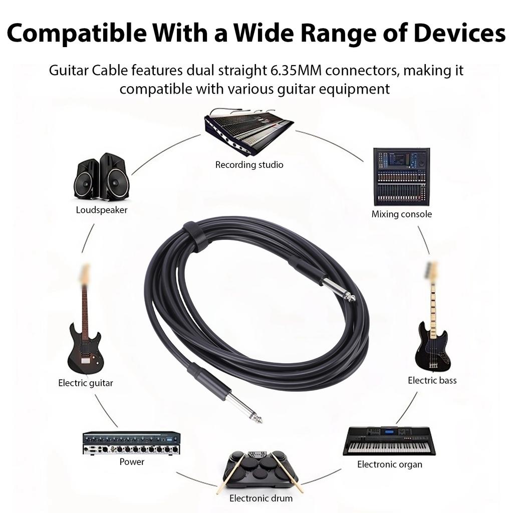 6.35mm Guitar Cable with Copper Core - Dual Straight Plug Mono Sound Cord, Waterproof Professional Instrument Cable for Stage