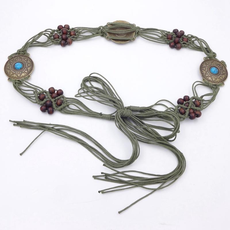 

Bohemian Rope Woven Thin Waistband Decorative Dress Decorative Waistband One Size зелений