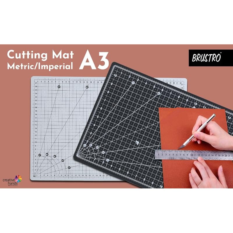 

BRUSTRO Double Sided Self Healing 5 Layers Cutting Mat Metric/Imperial | A3, 45 x 30 cm, Black | Eco Friendly, Heavy Dut 45L x 30W cm чорний