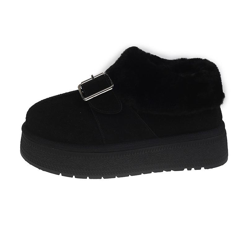 Thick-soled snow boots women's fur integrated winter velvet pregnant women cotton shoes lazy one pedal fluffy short boots