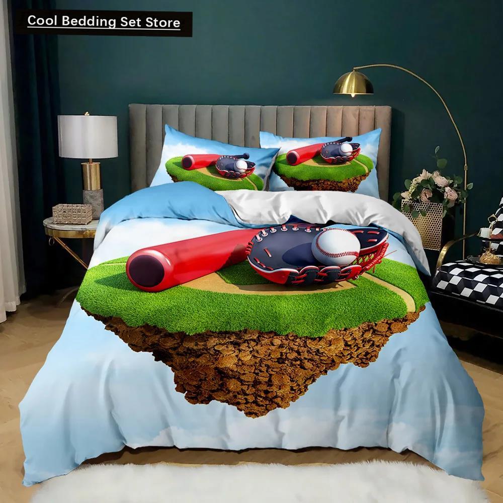 Set husă de plapumă baseball temă sportivă băieți copii set de lenjerie de pat 3D lenjerie de pat baseball mărime dublă queen king poliester husă de plapumă
