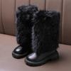 Warme lange Plüsch-Stiefel mit Reißverschluss hinten für Mädchen 2025 Winter Komfort Dicke Sohle Rutschfeste Stiefeletten Modische Unifarbene Kunstpelzstiefel Kind