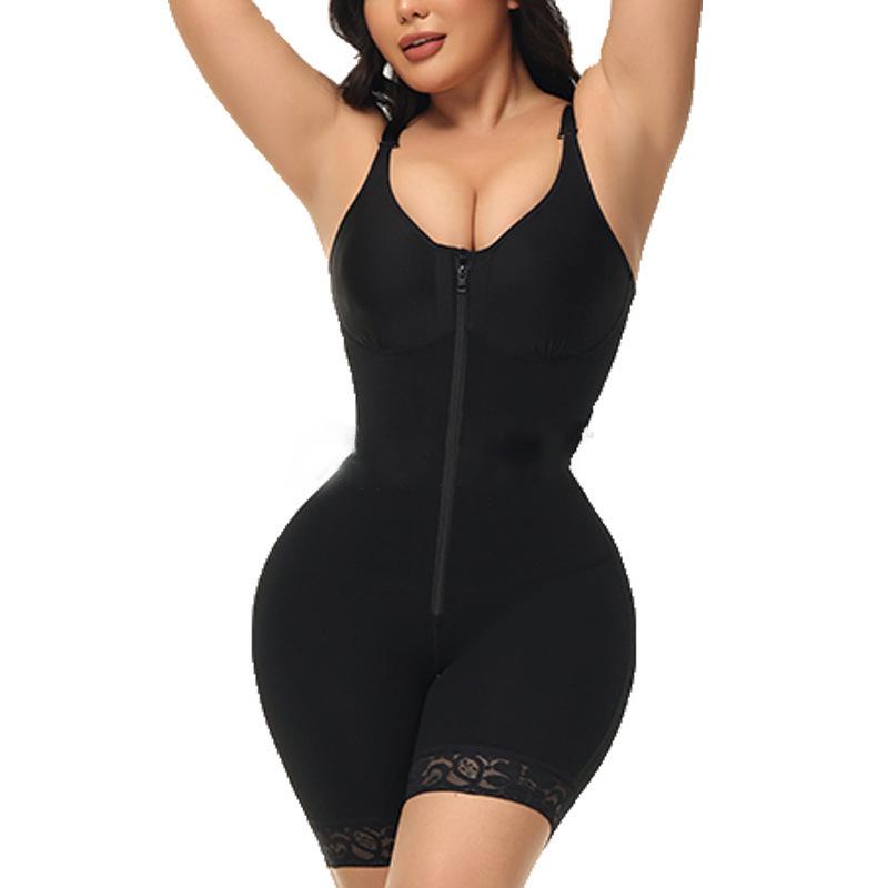 Plus Size Zip-Crotch Full Body Shapewear with Bust and Abdominal Slimming, Hip Lifting