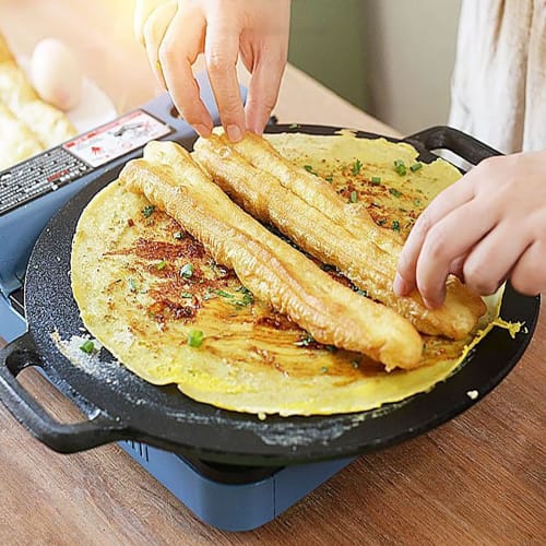 30cm Crepe Pan with Drill Bits, Induction Compatible, Crepe Maker, Frying Pan, Seasoned Cast Iron Frying Pan, Uncoated Nonstick Pot, Crepe Pan Set for