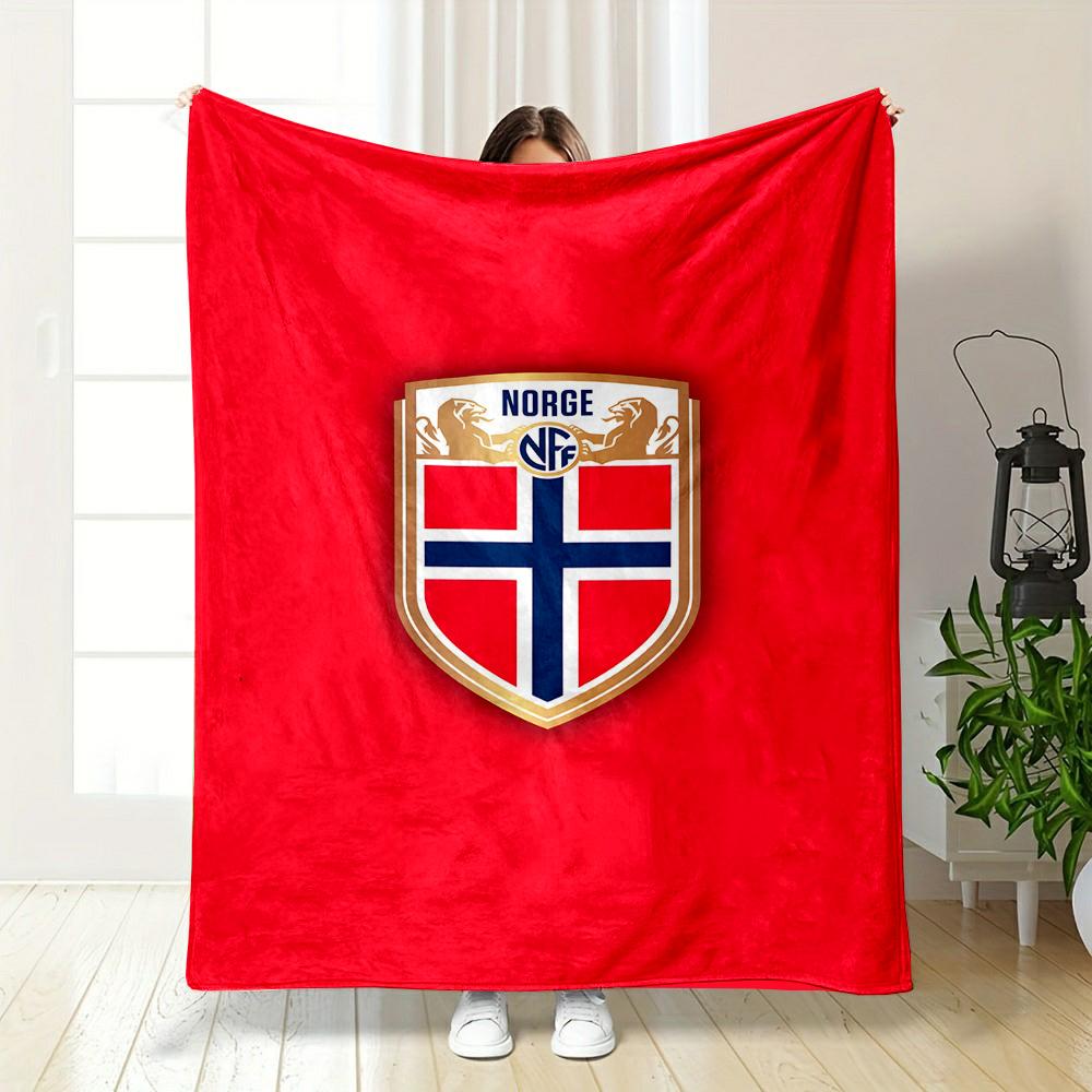 Norway National Football Emblem Patterned Flannel Blanket Perfect for the Bedroom Living Room, Sofa, or a Little Nap