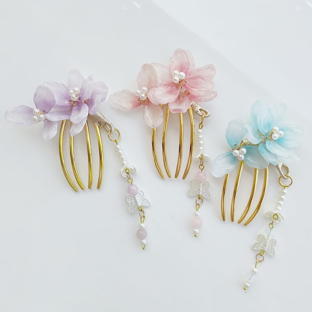3-Piece Hair Ornament Set: Flower and Butterfly Design, Perfect for Hakama, Kimono, Yukata, and Other Traditional Japanese Clothing. Stylish U-Pin