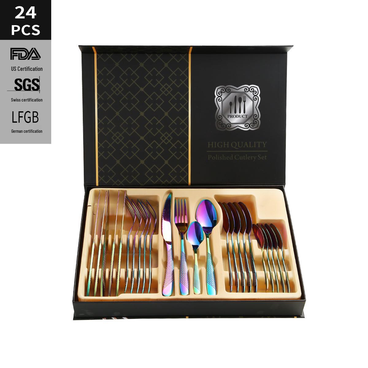 Подарочная коробка: Набор из 4 стейковых ножей из нержавеющей стали, Набор западных столовых приборов из 24 предметов