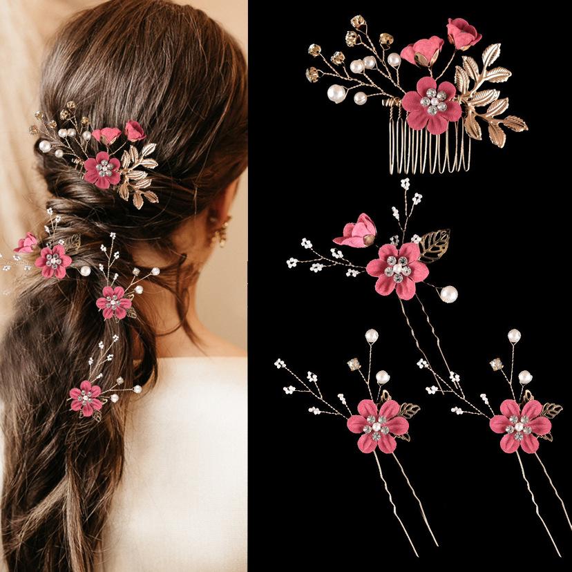 Gold Bridal Headwear: Handmade Pearl Hair Accessories Set