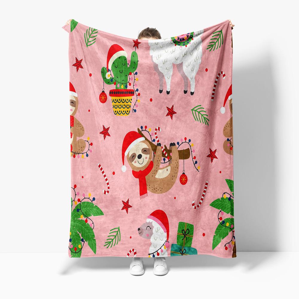 TU Cozy Christmas Throw Blanket Cute Sloth Holiday Gift Soft Fleece Blanket Decorative Throw for Couch Bed Living Room Festive H