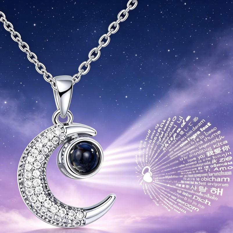 100 Languages "I Love You" Moon Projection Ring Necklace